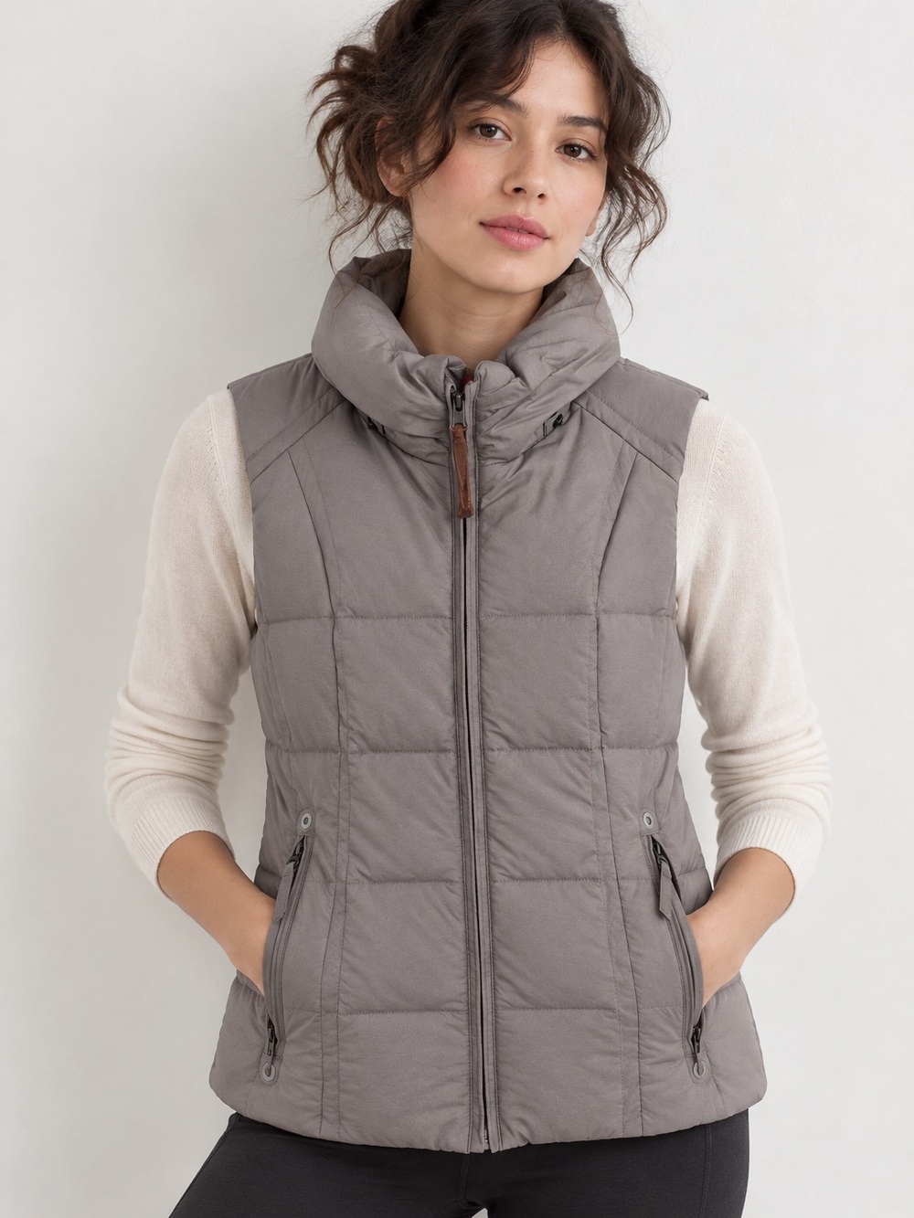 🤎MAKE OFFER🤎 Eddie Bauer Quilted Goose Down Puffer Vest Taupe Gray Yukon Med